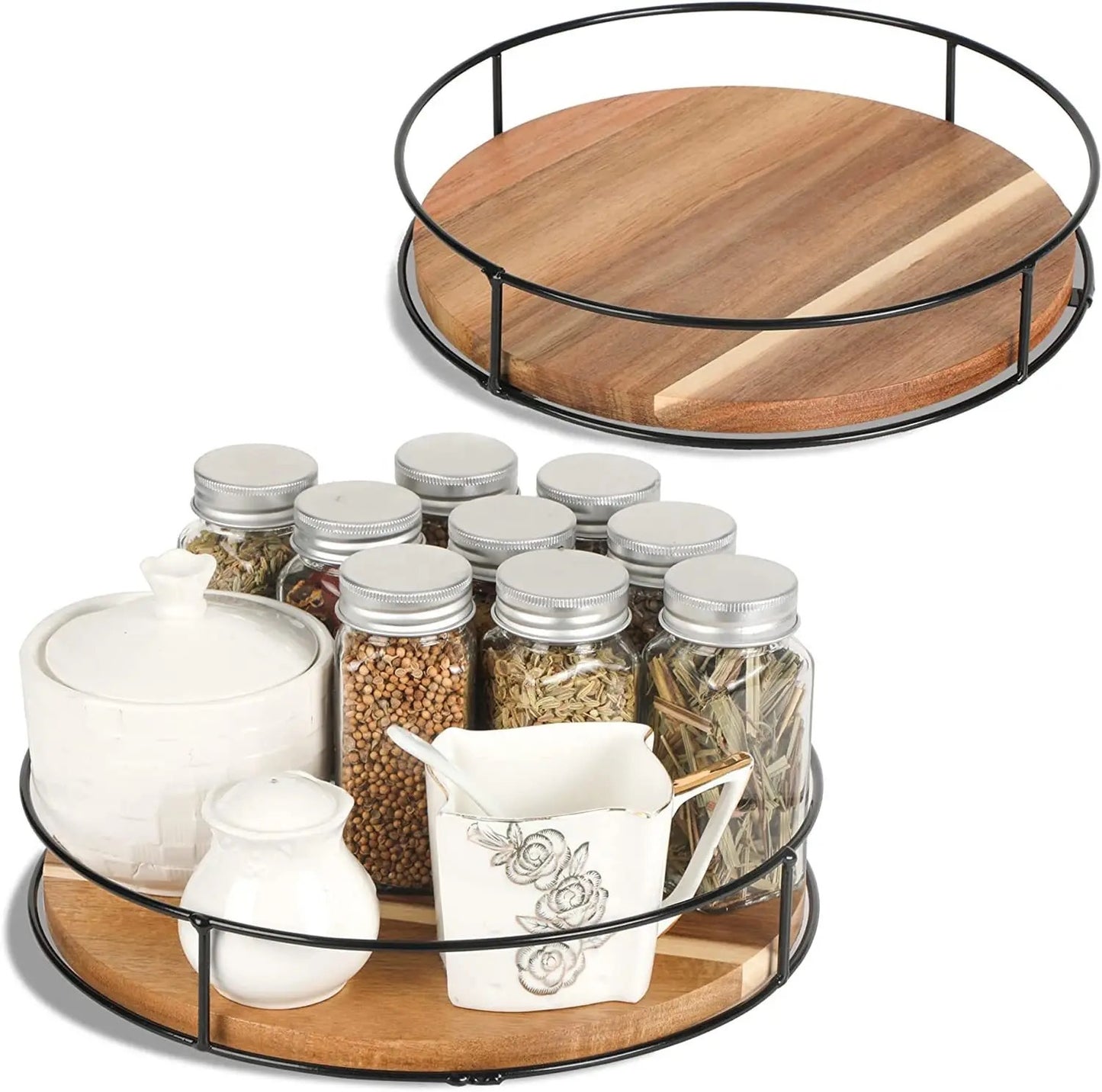 KÜTILAPAM Lazy Suzan rotating rack, Acacia wood/Steel 12" (D)