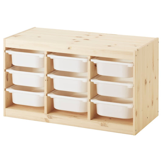 TROFAST Storage combination with boxes, light white stained pine/white, 93x44x53 cm