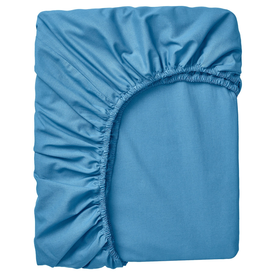 IKEA DVALA Fitted sheet, blue, 180x200 cm