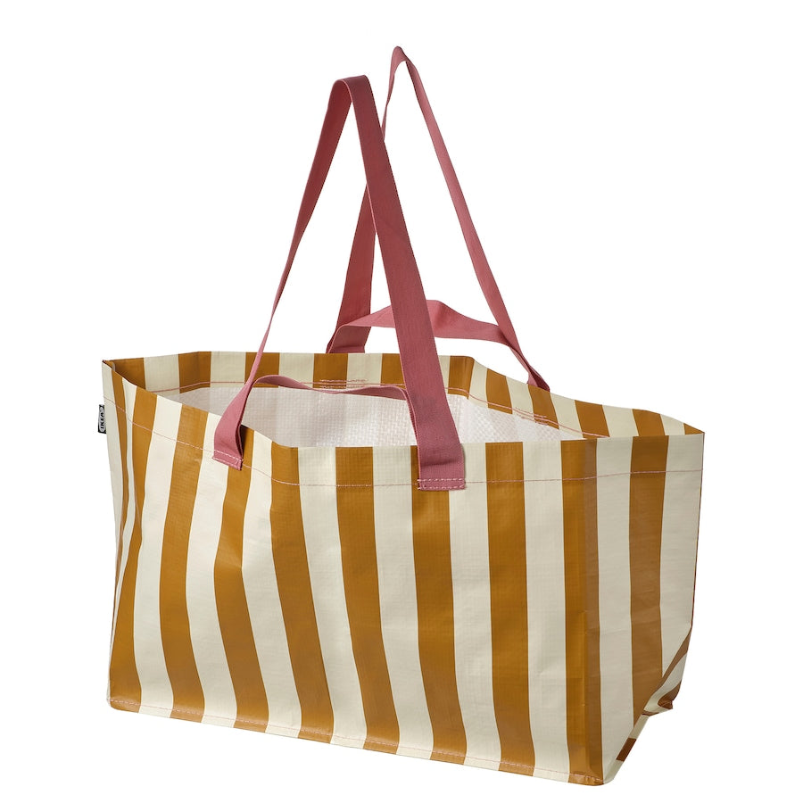 IKEA SÄCKKÄRRA Carrier bag, off-white/yellow-brown/striped, 18x45x28 cm/22 l