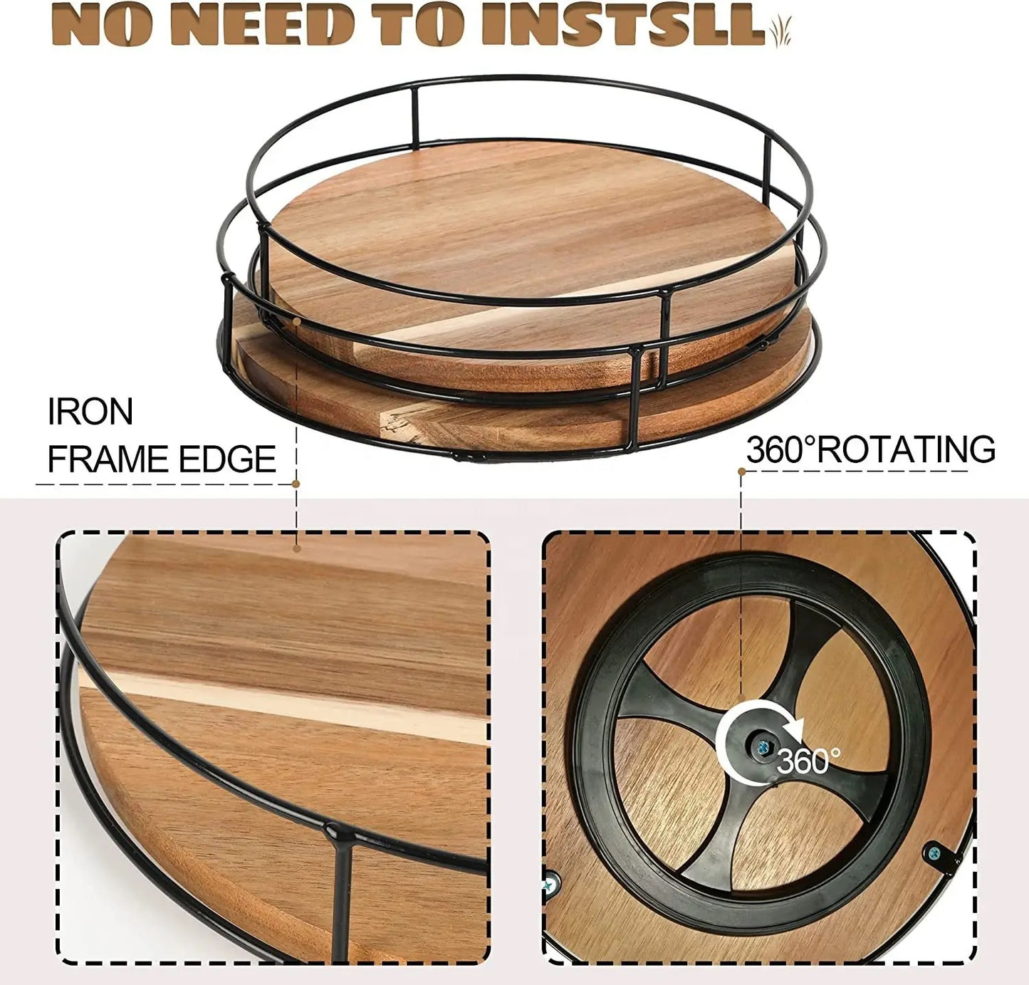 KÜTILAPAM Lazy Suzan rotating rack, Acacia wood/Steel 12" (D)