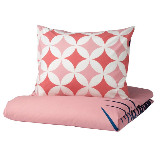 GRACIÖS Duvet cover and pillowcase, tile pattern/pink, 150x200/50x80 cm