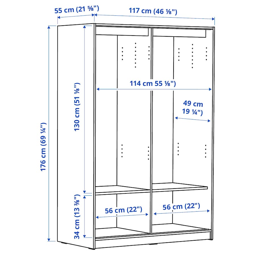 KLEPPSTAD Wardrobe with sliding doors, white, 117x176 cm