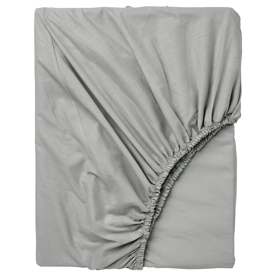 IKEA DVALA Fitted sheet, light grey, 180x200 cm