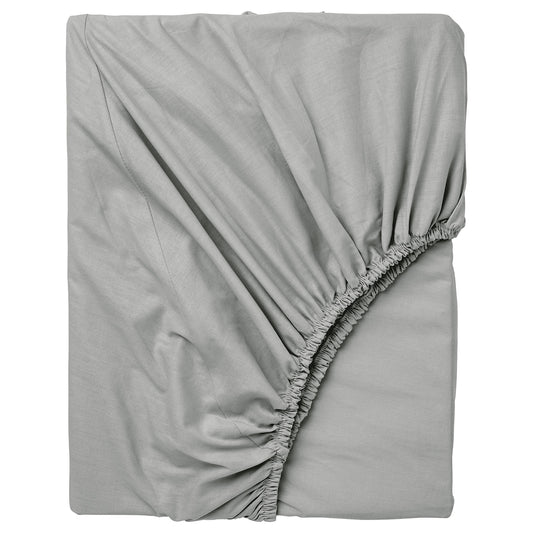 IKEA DVALA Fitted sheet, light grey, 180x200 cm