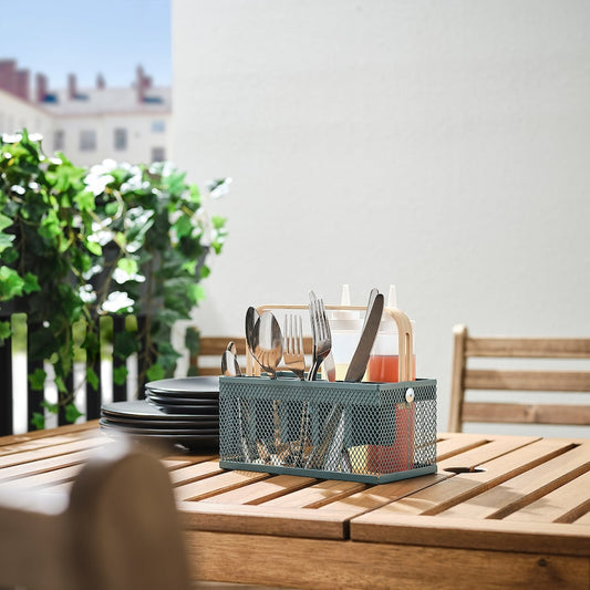 VIMPELFISK Cutlery holder, bamboo/gray-turquoise