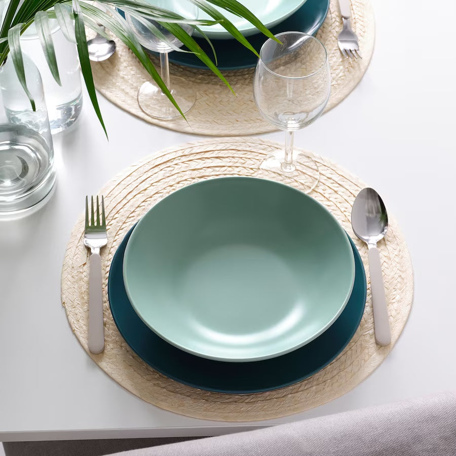 FÄRGKLAR Deep plate, matt light turquoise, 23 cm