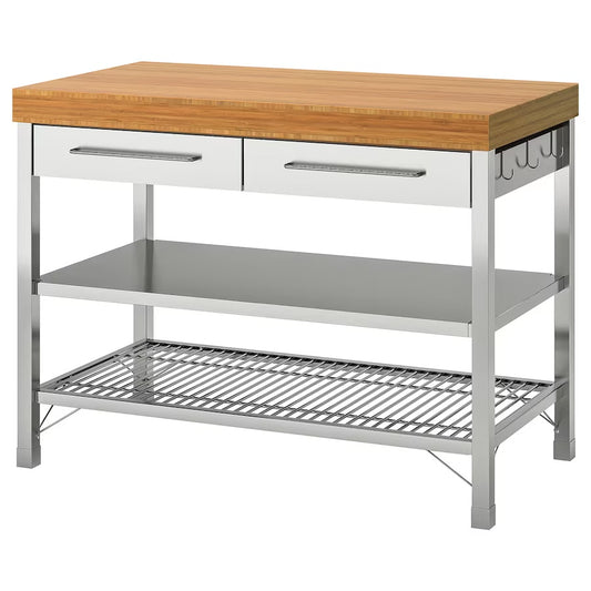 RIMFORSA Work bench, stainless steel/bamboo, 120x63.5x92 cm