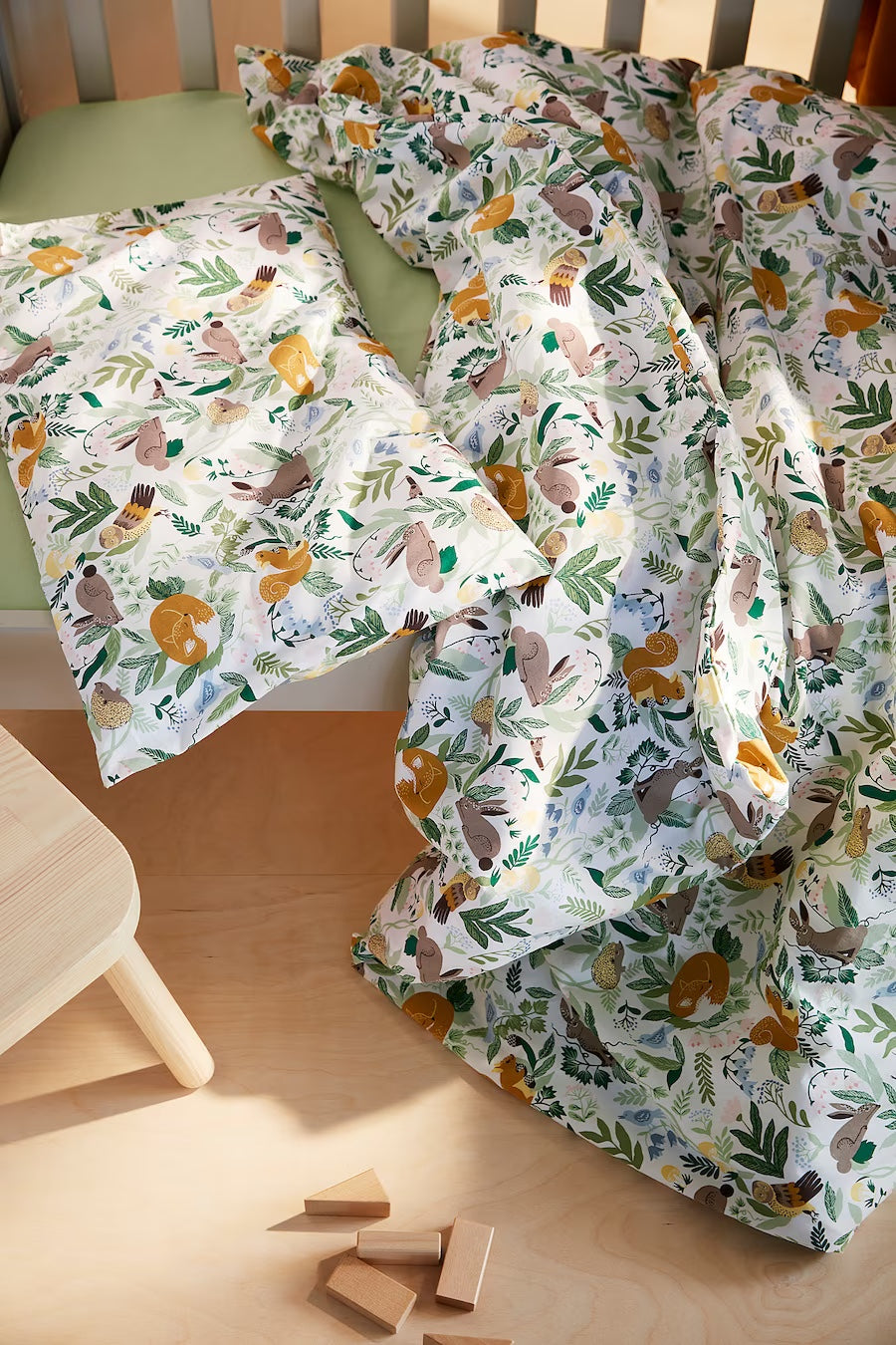 TROLLDOM 3-piece bedlinen set for cot, forest animal pattern/multicolour, 60x120 cm