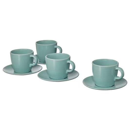 FÄRGKLAR Cup with saucer, matt light turquoise, 25 cl
