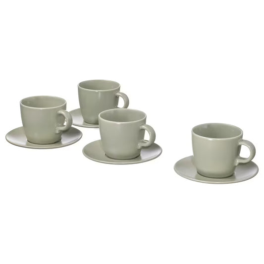 FÄRGKLAR 4pcs Cup with Saucer 8oz