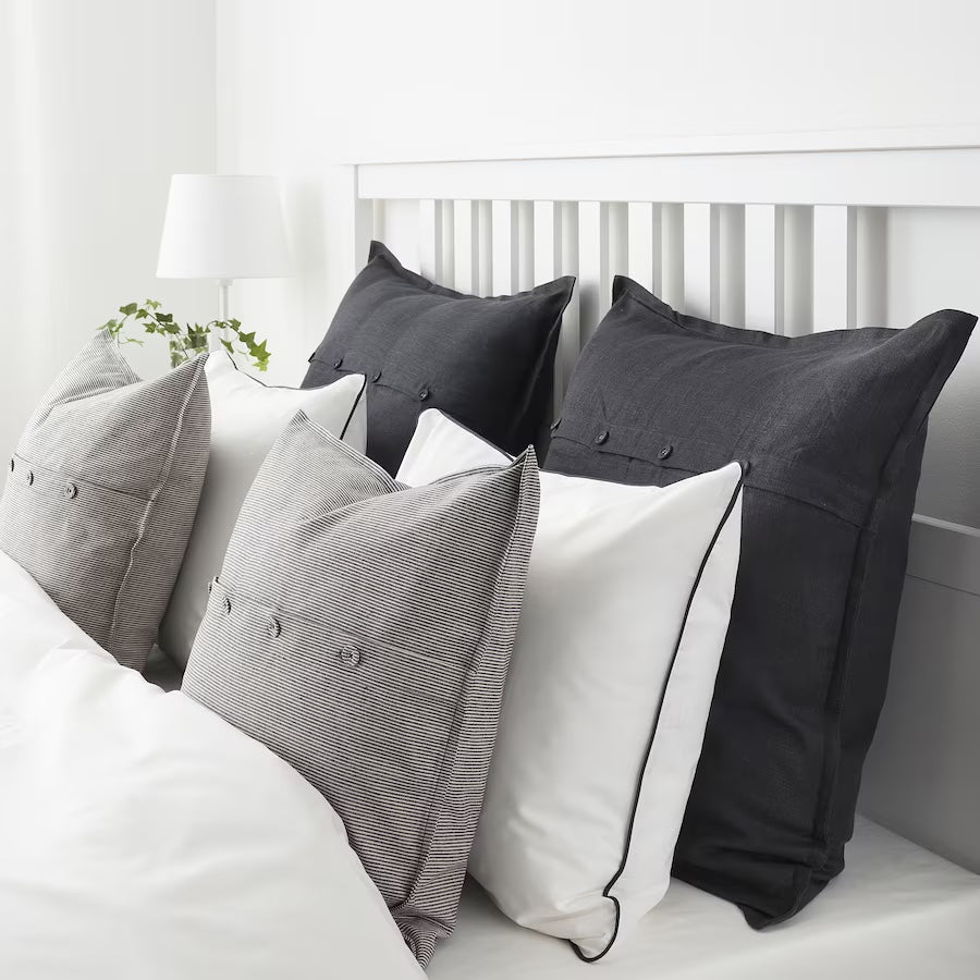KRISTIANNE Cushion cover, white/dark grey striped, 50x50 cm
