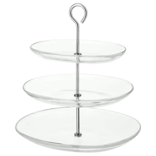 KVITTERA Serving stand, three tiers, clear glass/stainless steel