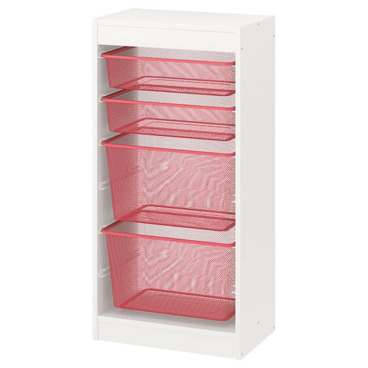 TROFAST Storage combination with boxes, white/light red, 46x30x95 cm