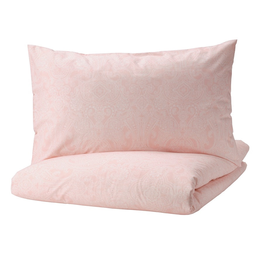 JÄTTEVALLMO Duvet cover and 2 pillowcases, light pink/white, 200x200/50x80 cm