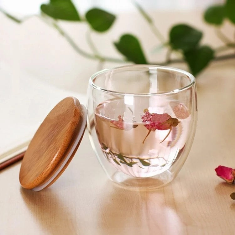 KÜTILAPAM Borosilicate mug with bamboo lid, 250ml