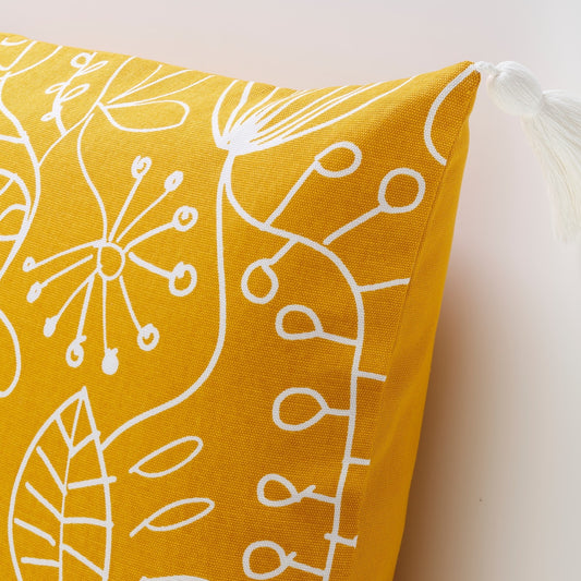 FINSLIPAD, Cushion cover, yellow white/printed, 50x50cm