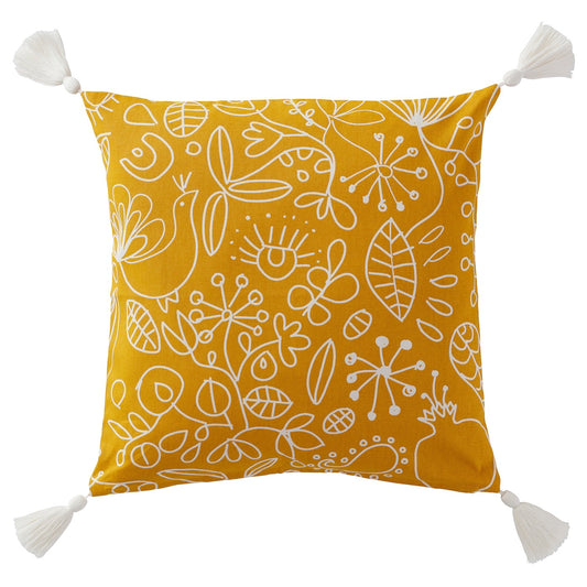 FINSLIPAD, Cushion cover, yellow white/printed, 50x50cm