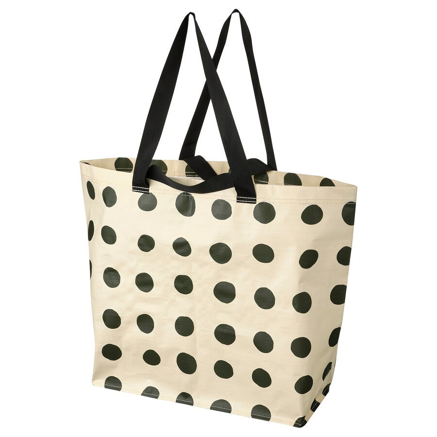 SÄCKKÄRRA Carrier bag - off-white/green dot pattern, 18x45x45 cm/36 l