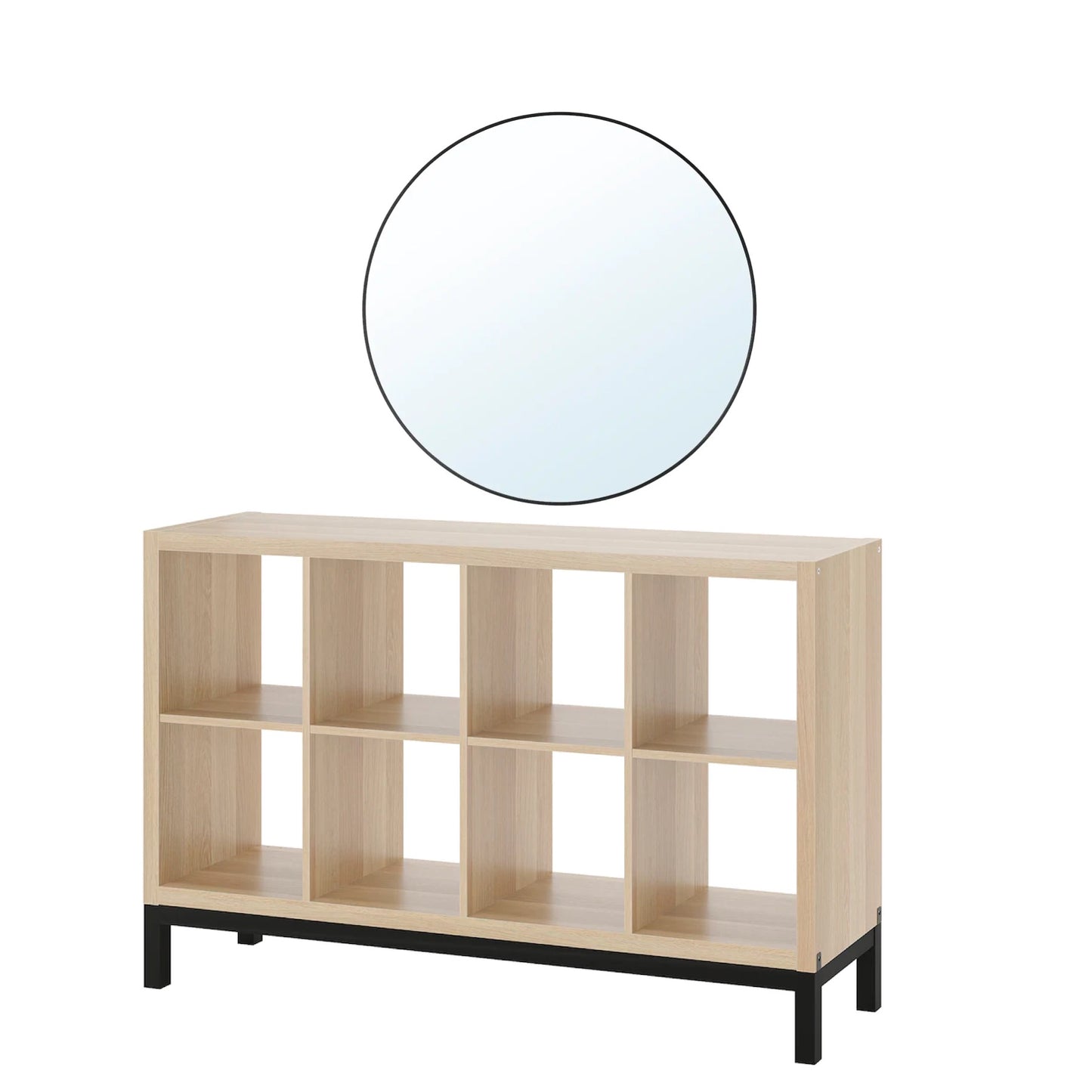 LINDBYN/VITTSJÖ mirror 80cm & Shelving unit with underframe, white stained oak effect/black147x94 cm
