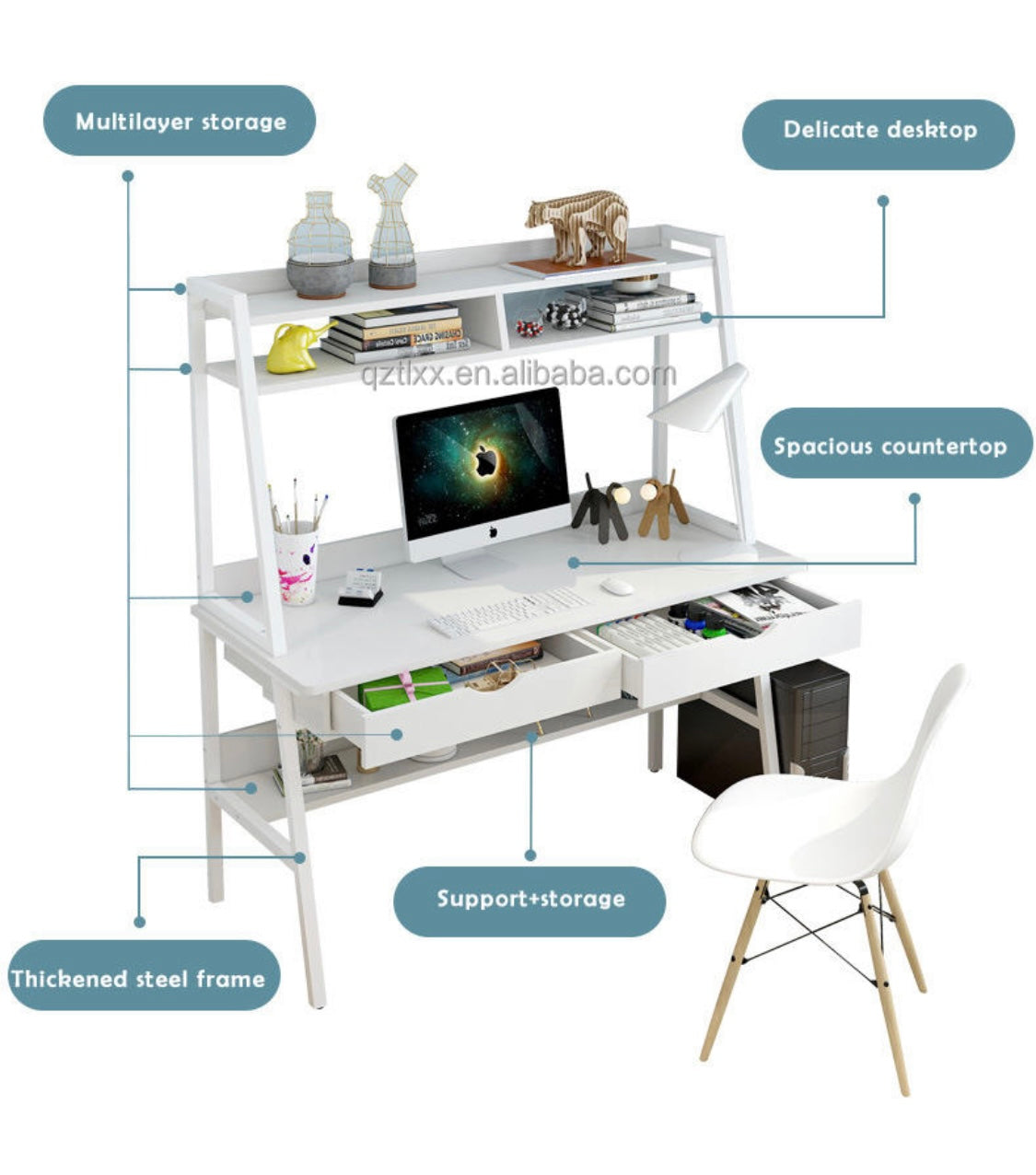 STĒDE Computer Study Desk with 2 drawers, 120 cm