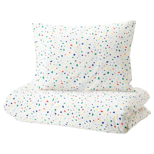 MÖJLIGHET Duvet cover and pillowcase, white/mosaic patterned150x200/50x80 cm