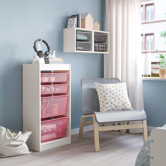 TROFAST Storage combination with boxes, white/light red, 46x30x95 cm