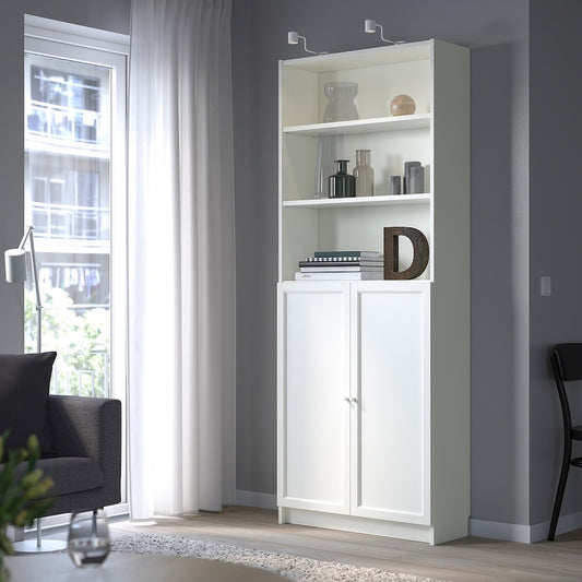 BILLY / OXBERG Bookcase with doors, white, 80x30x202 cm