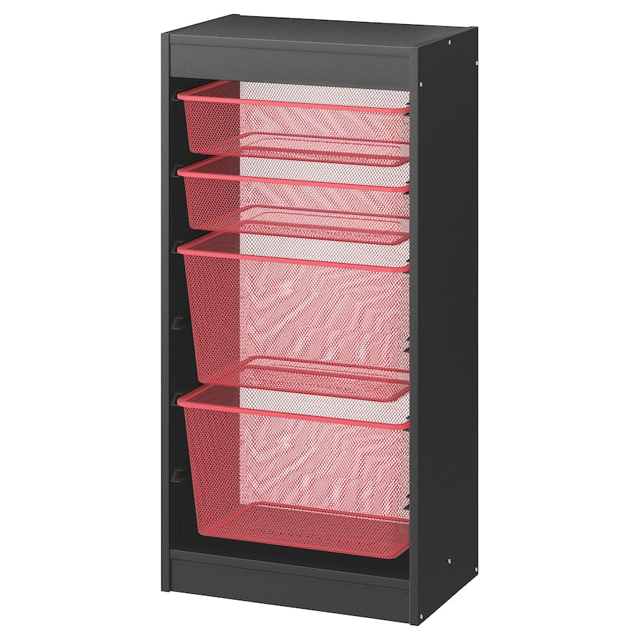 IKEA TROFAST Storage combination with boxes, grey/light red, 46x30x95 cm