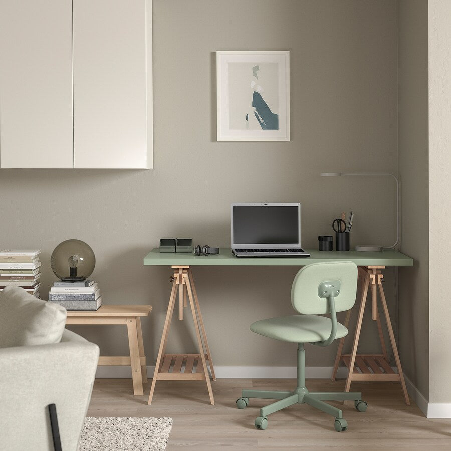 LAGKAPTEN / MITTBACK Desk, light green/birch, 140x60 cm