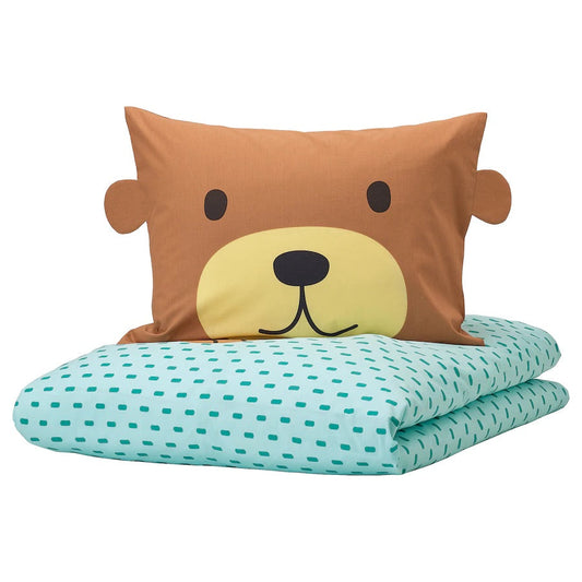 KÄPPHÄST Duvet cover and pillowcase, bear turquoise150x200/50x80 cm