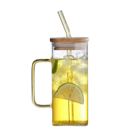 KÜTILAPAM Borosilicate Glass Cup with Straw & Bamboo lid, 400ml