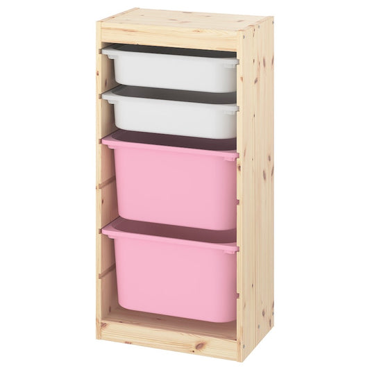 TROFAST Storage combination with boxes, light white stained pine white/pink, 44x30x91 cm