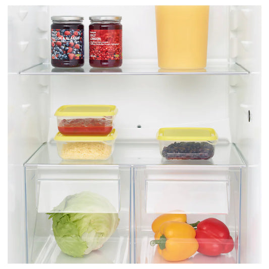 PRUTA Food container, transparent/yellow, 0.6 l