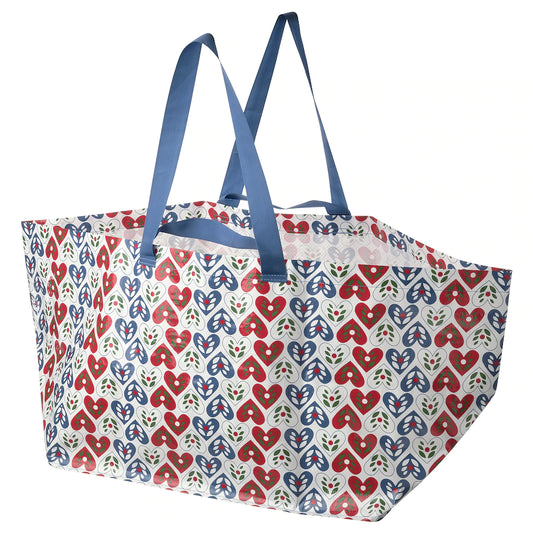 VINTERFINT Carrier bag, large, heart pattern blue/red, 55x37x35 cm/71 l