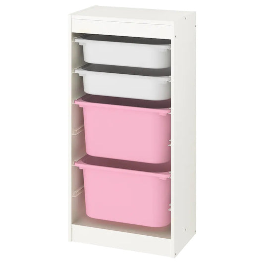 TROFAST Storage combination with boxes, white/white pink46x30x95 cm