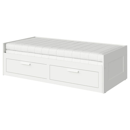 BRIMNES Day-bed w 2 drawers/2 mattresses, white/Åsvang firm, 80x200 cm