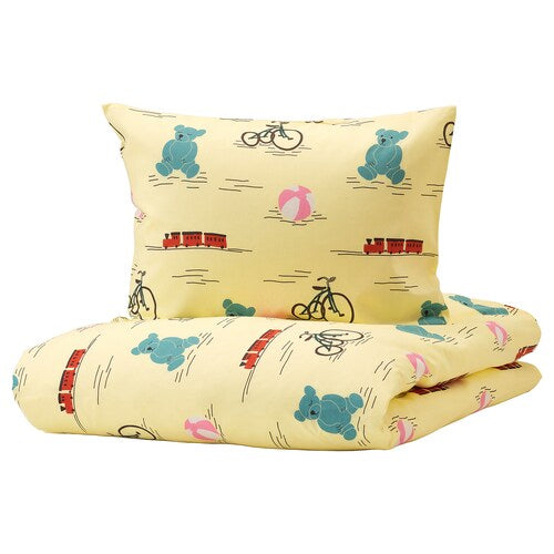 KÄPPHÄST Duvet cover and pillowcase, toys yellow, 150x200/50x80 cm