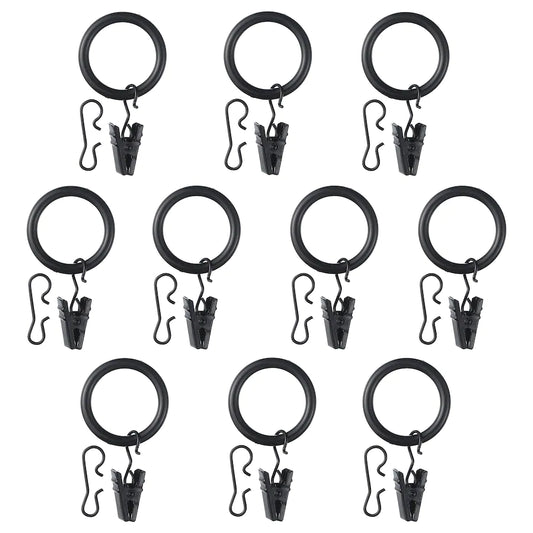 SYRLIG Curtain ring with clip and  hook,  black