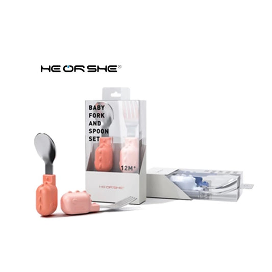 HE OR SHE Silicone Baby Cutlery Stainless Steel Set
