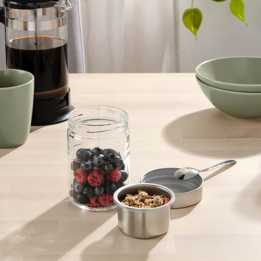 DAGKLAR Jar with insert, clear glass/stainless steel0.4 l