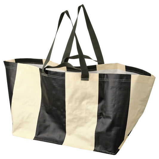 SÄCKKÄRRA Carrier bag, off-white/black stripe, 37x57x39 cm/71 l