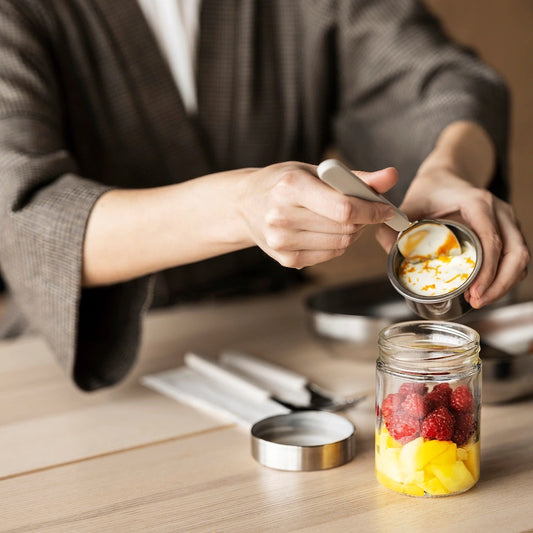 DAGKLAR Jar with insert, clear glass/stainless steel0.4 l