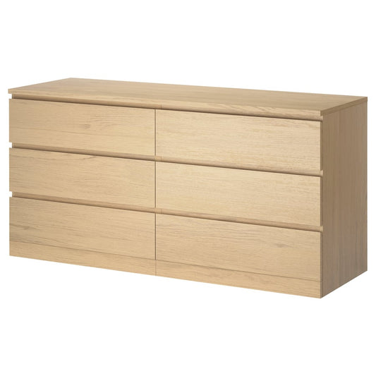 [PRE-ORDER] MALM Chest of 6 drawers, white stained oak veneer, 160x78 cm