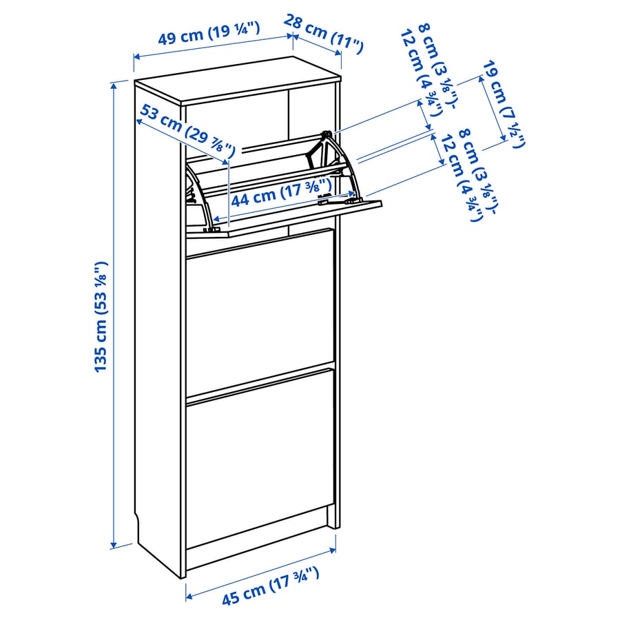 [Pre-order] BISSA Shoe cabinet with 3 compartments, 49x28x135 cm