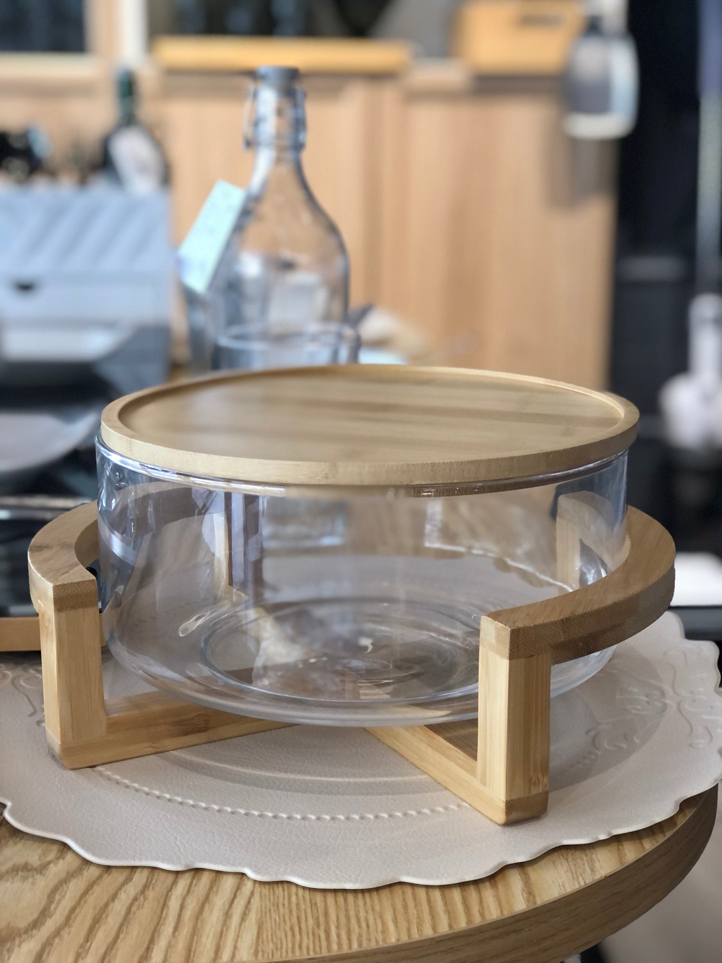 KÜTILAPAM Glass chafing dish, bamboo, 28cm