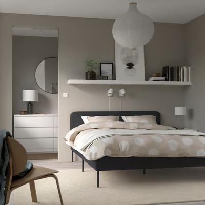 SLATTUM Upholstered bed frame, VISSLE, dark grey, 180x200cm