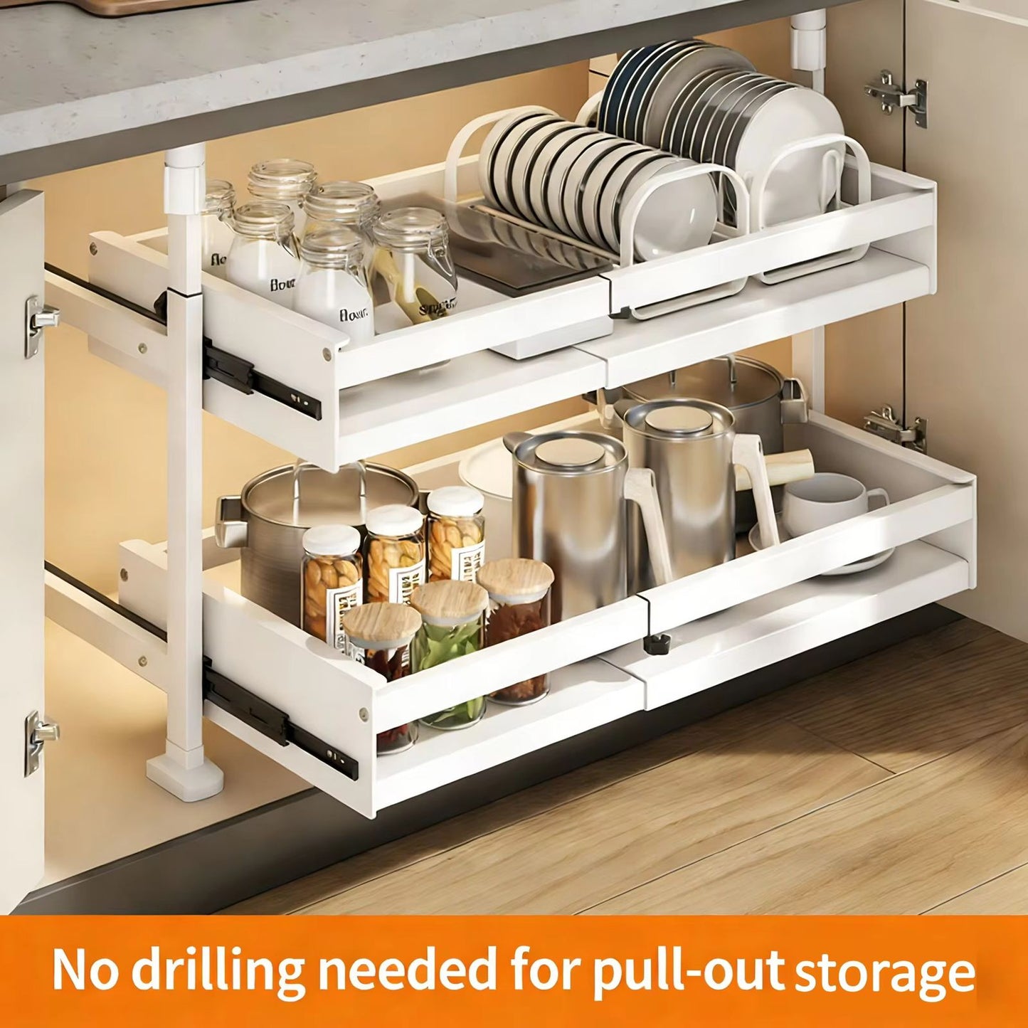 Base cabinet pull out drawer, 2 layer