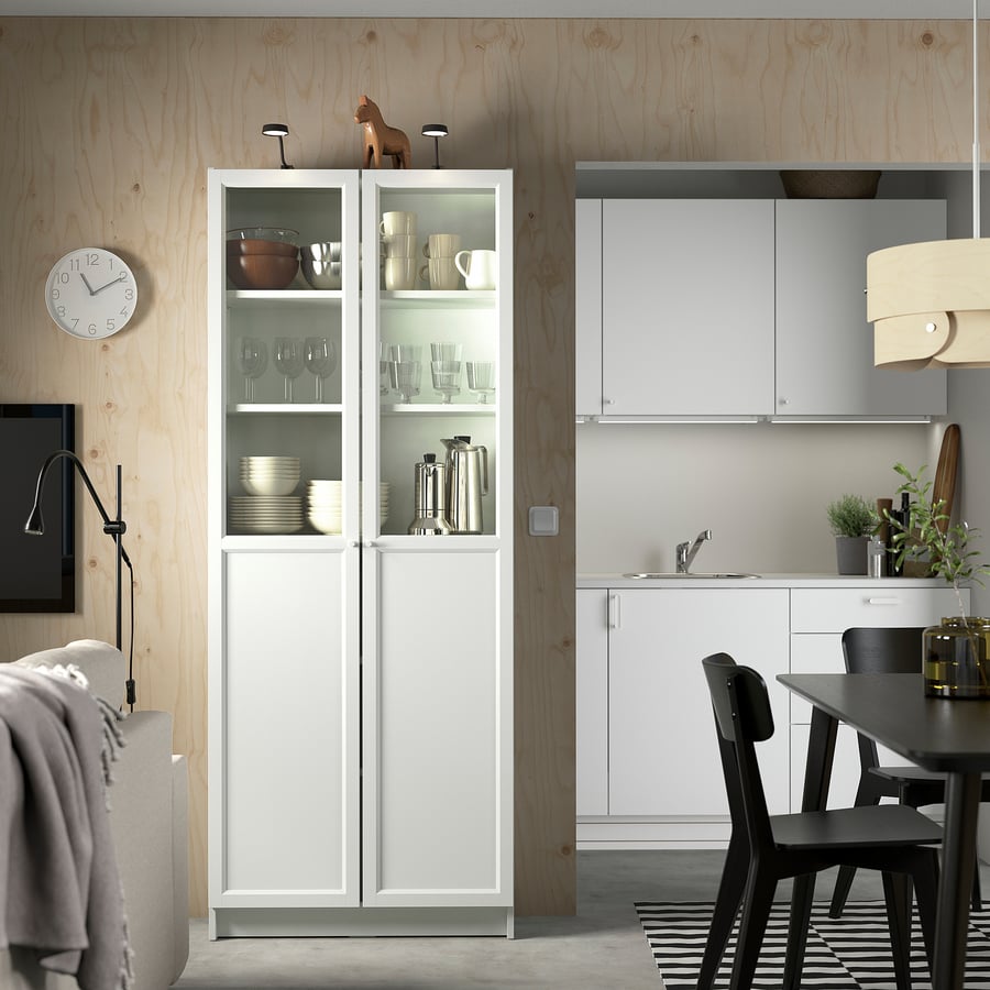 OXBERG Panel/half glass door, white, 40x192 cm