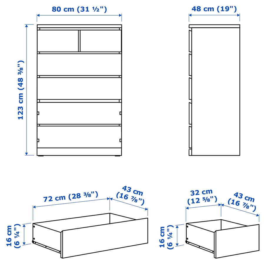 MALM Chest of 6 drawers, white, 80x123cm